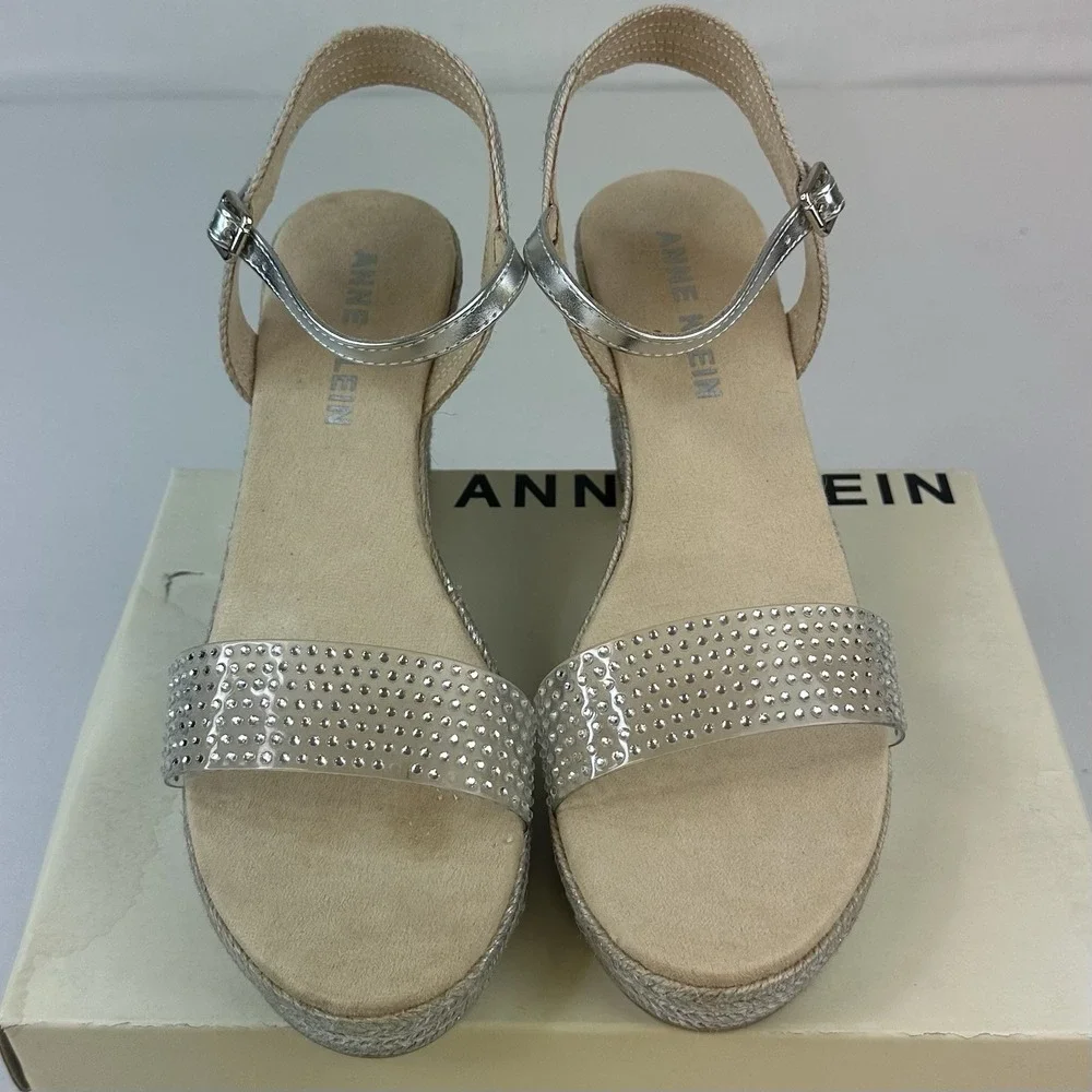 Anne Klein Shoes Women's Wella Wylie Rhinestone Sandal Platinum Size 10
